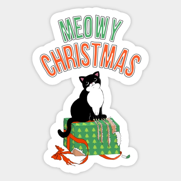 Meowy Christmas Tuxedo Cat Clawed Present xmas gift Sticker by xenotransplant